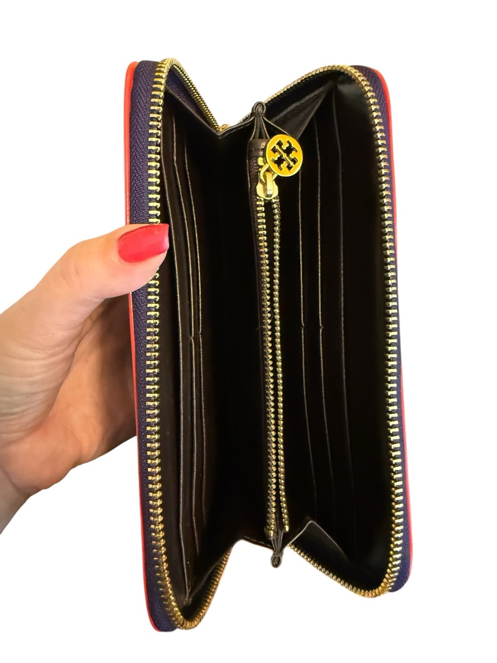 Tory Burch Patent Leather Purple and Red Long Zip-Around Wallet - Picture 6 of 9